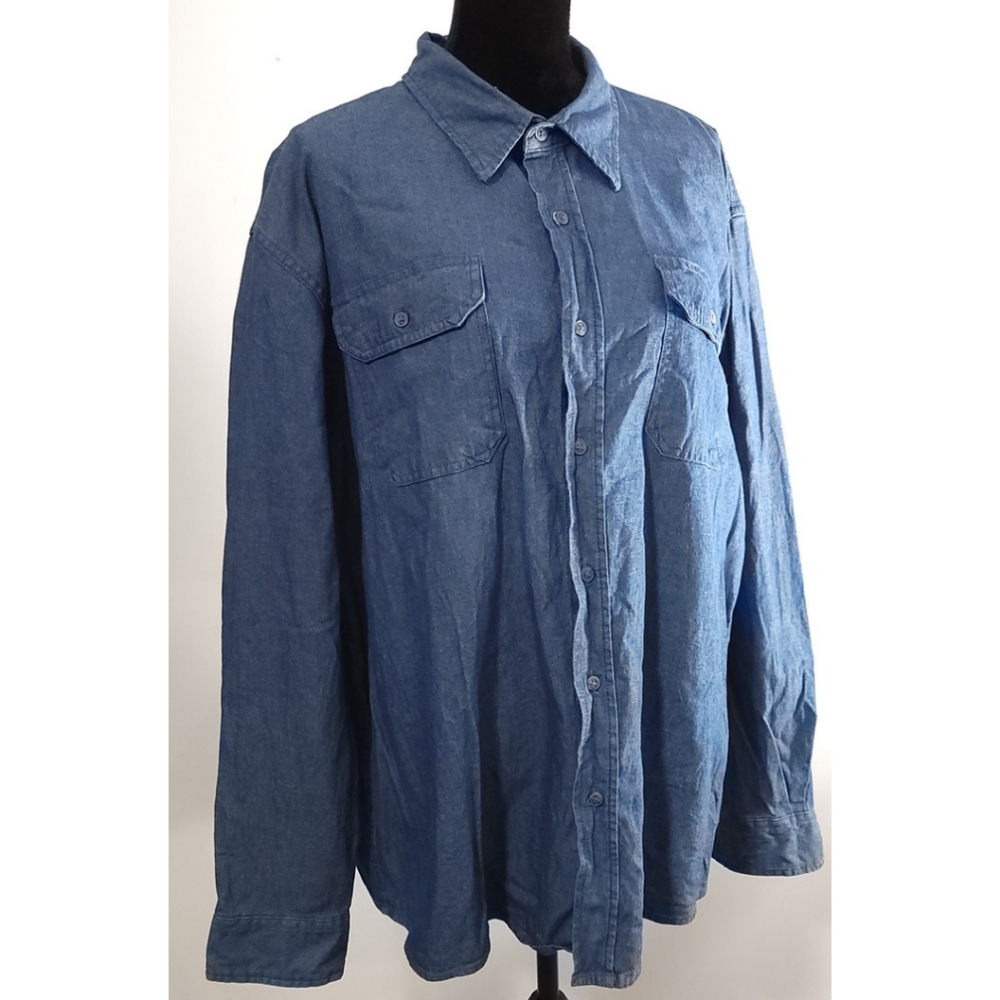 Wrangler Comfort Flex Denim Jean Long Sleeve Button Down Shirt Blue Sz 2XL
